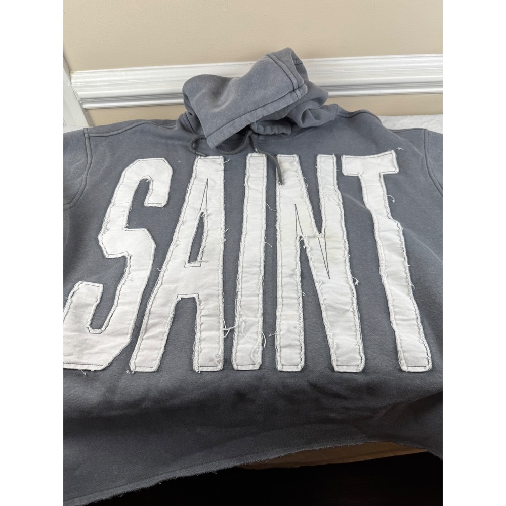 Copper Rivet Saint Flame Applique Mineral Wash Hoodie Gray XL Streetwear Y2K